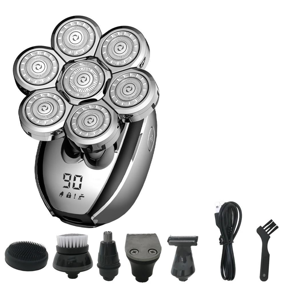 Head Shavers for Bald Men, 5 In 1 Men Electric Shaver 7 Floating Cutter Head Razor Waterproof Beard Trimmer Nose Haircut Machine Facial Cleansing Tools