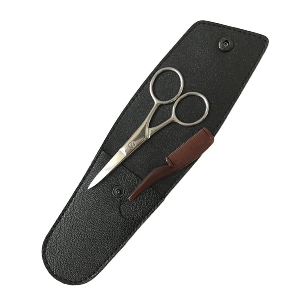 NOLITOY Stainless Steel Eyebrow Scissors Set Beard Trimmer Kit for Men Precision Grooming Scissors with Comb Storage Bag