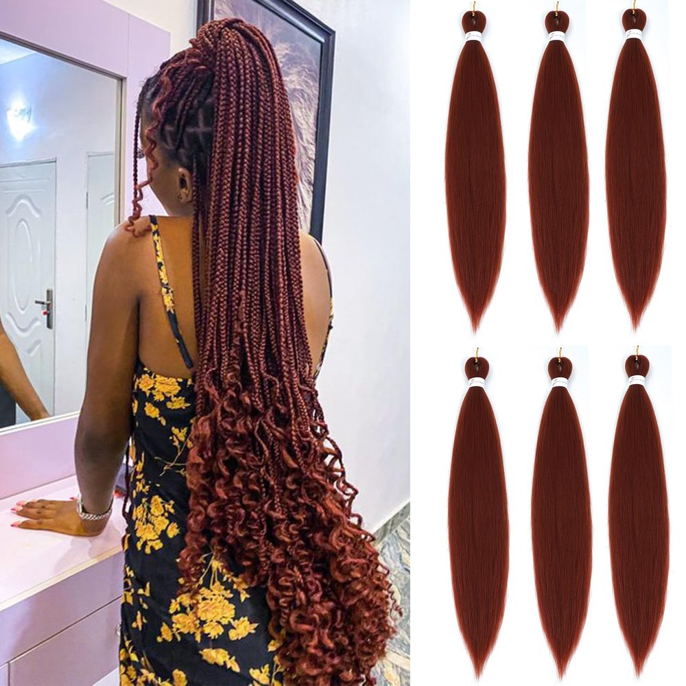 Pre Stretched Braiding Hair Copper Red Braiding Hair Braid in Hair Extensions 26 Inch Ginger Crochet Braiding Hair Easy Braid Crochet Box Braids Hair(350#6 packs)