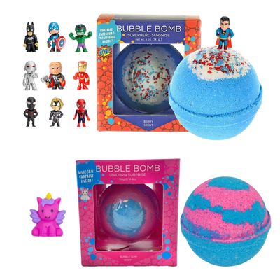 Bath Bombs for Kids with Surprise Superhero and Unicorn Squishy Toy Inside - Bath Bombs for Boys & Girls - Moisturizes Dry Sensitive Skin, Releases Color, Scent, Bubbles - 1 Pack