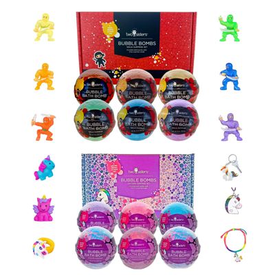 Bath Bombs for Kids with Surprise Ninja and Unicorn Toy Inside, 6 Bubble Bath Bombs Fizzies, Fruity Scents, Relaxing Aromas, Gentle and Kids Safe with Bath Toys