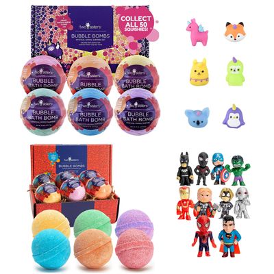 Bath Bombs for Kids with Surprise Mystical and Superhero Toy Inside, 6 Bubble Bath Bombs Fizzies, Fruity Scents, Relaxing Aromas, Gentle and Kids Safe with Bath Toys
