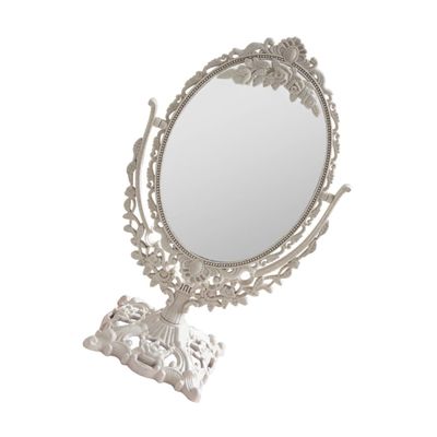 1pc Double Sided Princess Mirror Cosmetic Mirror Princess Makeup Round Stand Lighted Girl Makeup Antique Tabletop Vintage Stand Wheat Straw Beige