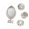 1pc Double Sided Princess Mirror Cosmetic Mirror Princess Makeup Round Stand Lighted Girl Makeup Antique Tabletop Vintage Stand Wheat Straw Beige view 2