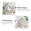 1pc Double Sided Princess Mirror Cosmetic Mirror Princess Makeup Round Stand Lighted Girl Makeup Antique Tabletop Vintage Stand Wheat Straw Beige view 3
