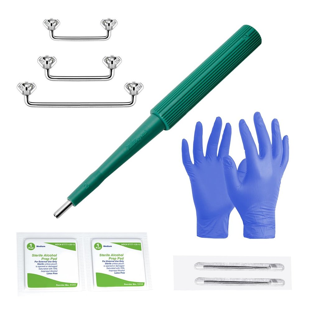 LIONGOTHIC Surface Piercing Kits for All Piercings - 14G Staple Surface Barbell 12mm 14mm 16mm - 13G Piercing Needle - Disposable Sterile Dermal Punch 2mm Skin Piercing Tool Kit Supplies Jewelry