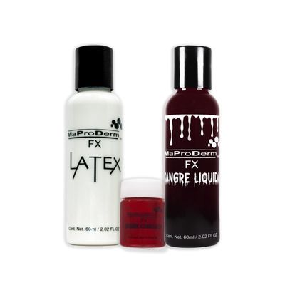MAPRODERM Liquid Blood, Liquid Latex and Artificial Coagulated Blood Kit for Halloween Makeup, Red FX