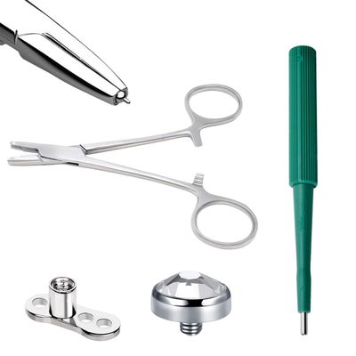 LIONGOTHIC Dermal Piercing Kits for All Piercings - 14G Dermal Tops 4mm CZ, Dermal Base 2mm Raise, MicroDermal Anchor Tube Insertion Hemostat Forceps 6", Dermal Punch 2mm Surface Skin Piercing Jewelry Tool Kit Supplies