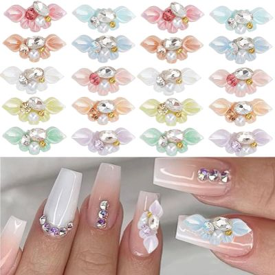 Maigitur 20Pcs Flower Nail Charms for Acrylic Nails 3D Nail Charms with Flowers Pearls Diamond Rhinestone Shape Nail Art Decorations Supplies Accessories for Women Girls Manicure (10 Colors)