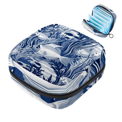 VTGHDEEQ Small Travel Makeup Bag,Cosmetic Bags for Women,Fishes Seagrass Coral,Period Bag