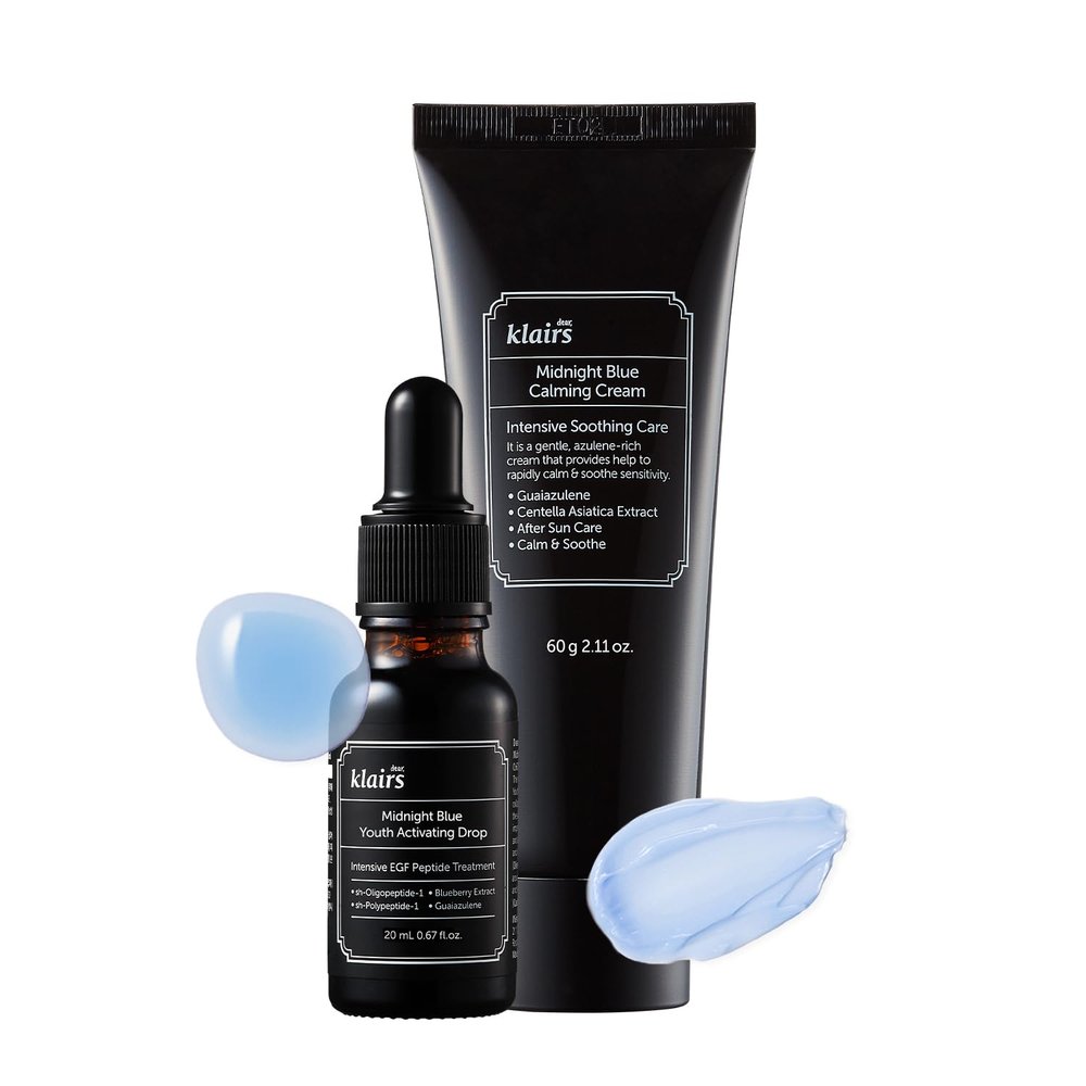 DearKlairs] After-Sun Care Duo Kit, Midnight Blue Calming Cream + EGF Blue Drop Set, Soothing, Fast Absorbing, Light Texture for Easy Use, Sensitive Skin Friendly