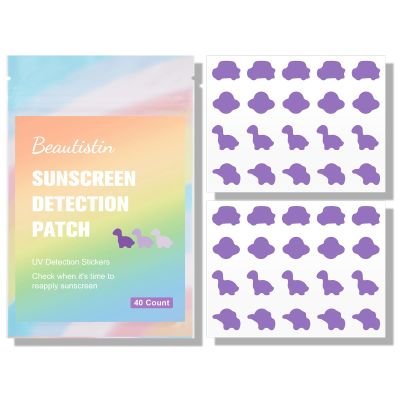 UV Stickers for Sunscreen - 40 Count UV Detection Stickers, Know When to re-Apply Sunscreen, Beach Vacation Essentials, 4 Pattern Types