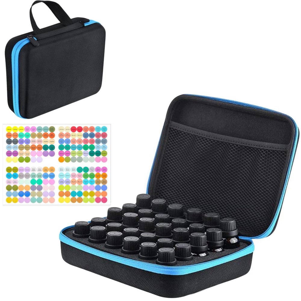 BLIRITEL EVA Essential Oils Organizer, 30 Bottles Hard Shell Essential Oil Storage Carrying Case, Essential Oils Boxes Holds 30 Bottles with 5ml,10ml,15ml (Blue)