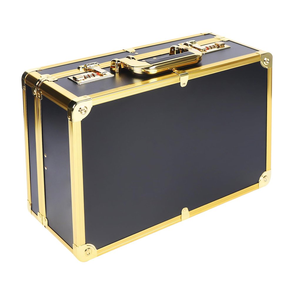 Barber Stylist Suitcase, Large Barber Beauty Salon Tool Kits Storage with Code Lock, Portable Travel Barber Suitcase for Hair Stylist Pet Groomer Beauty Salon Makeup Artist (Black/Gold) (Gold)
