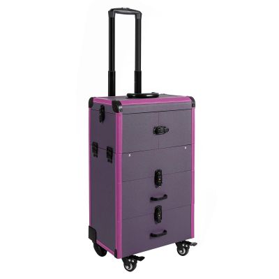 HYYKJ-US Professional Makeup Train Case Rolling Salon Travel Case with Keys Cosmetic Luggage Travel Organizer Tool Box Makeup Trolley for Makeup Artist Hairdresser Beautician (Purple)