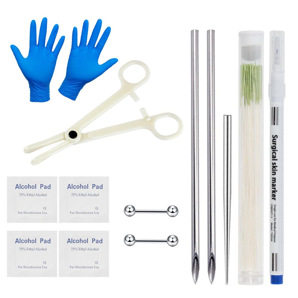 Glupez 72pcs Mixed Piercing Tools Set Insertion Taper Pin Set Stainless Steel Tragus Body Piercing Kits