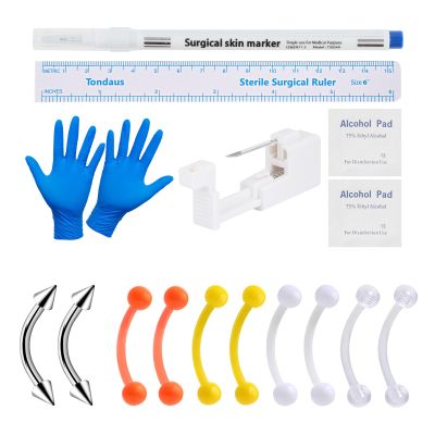 Glupez 18pcs Disposable Piercing Kit Multi-Use Stainless Steel Professional Body Piercing Tools for Eyebrow
