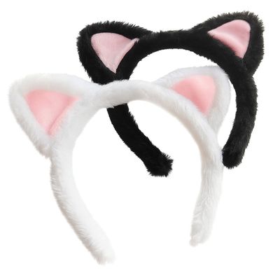 ajdvart Cat Ears Headband 2-Pack  Plush Fuzzy Hairbands for Cosplay, Makeup, Yoga, and Photo Props for Adults and Kids