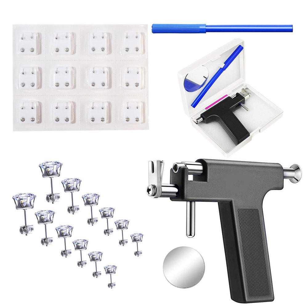Glupez 38Pcs Ear Piercing Tool Reusable Ear Piercing Gun Kit Professional Beauty Kit Set Piercing Machine for Commercial or Home Use, Black