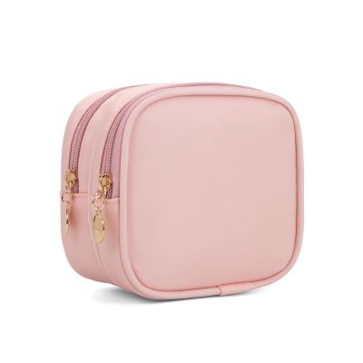 XIAOLER Small Makeup Pouch, Double Zipper Cosmetic Bag, Travel Makeup Bag, Cute Makeup Bag for Purse, Mini Toiletry Bag (pink)