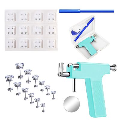 Glupez 38Pcs Ear Piercing Tool Reusable Ear Piercing Gun Kit Professional Beauty Kit Set Piercing Machine for Commercial or Home Use, Turquoise