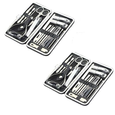 BudgetBundles US 19PCS Pedicure Nail Toe Clippers Manicure Kit Cleaner Cuticle Grooming Set Ca (Black,2 Sets)