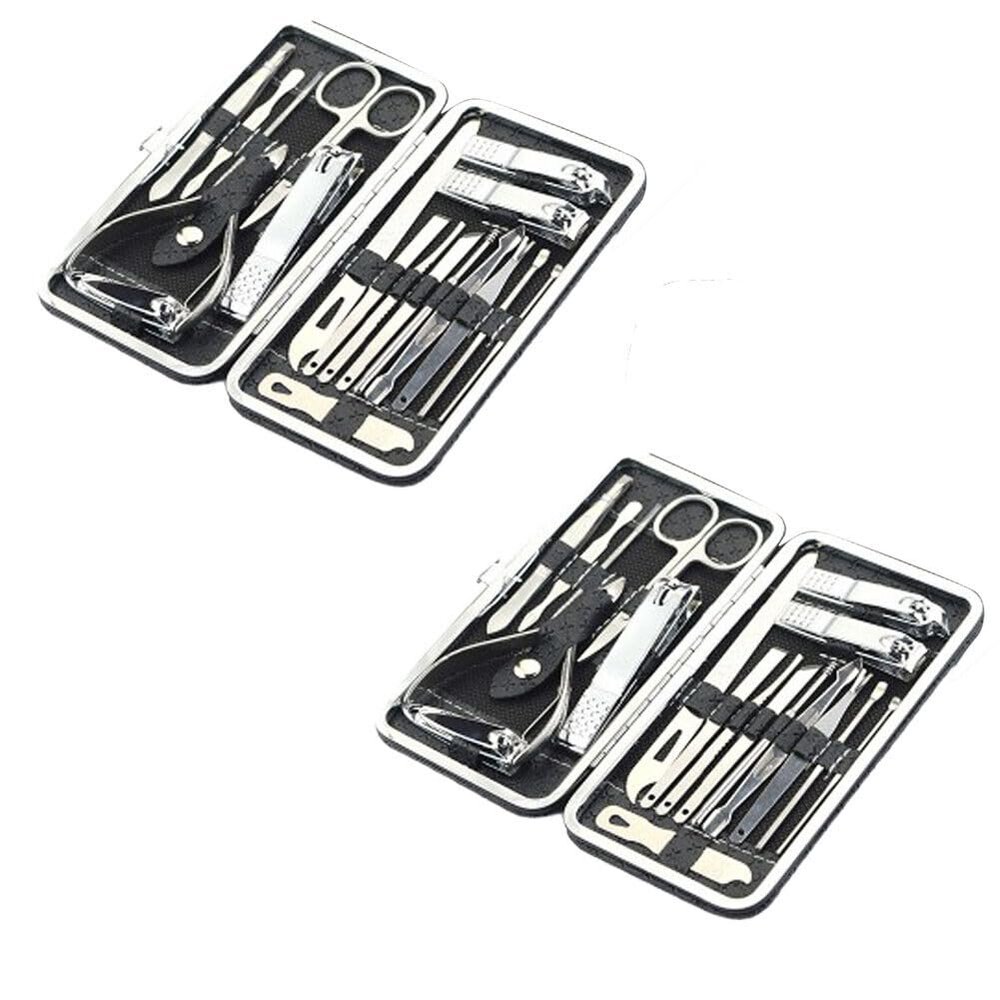 BudgetBundles US 19PCS Pedicure Nail Toe Clippers Manicure Kit Cleaner Cuticle Grooming Set Ca (Black,2 Sets)