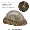 PUNRU HAIR Hair System For Men 100% Human Hair Poly Thin Skin Toupee For Men Hairpieces Mens Toupee Hair System 7x9 Inch Hair Piece For Men Medium light density#530#5 Medium Light Brown+30% Grey view 4