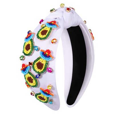 Mexican Headband for Women Cinco De Mayo Headband Beaded Fiesta Knotted Headbands Embellished Rhinestone Crystal Wide Top Knot Headbands Mexican Holiday Hair Accessory Party Favors Gifts (Avocado)