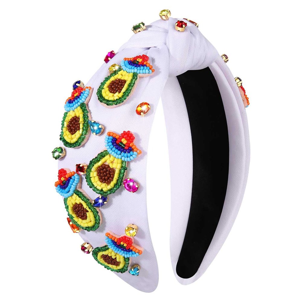 Mexican Headband for Women Cinco De Mayo Headband Beaded Fiesta Knotted Headbands Embellished Rhinestone Crystal Wide Top Knot Headbands Mexican Holiday Hair Accessory Party Favors Gifts (Avocado)