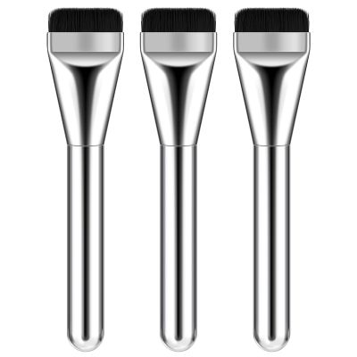 Gjinxi 3 Pc Makeup Brush Set - Flat, Thin Blade, Portable Facial Brushes, Cream Spatulas, Powder Scrubber, Soft Bristles - Fit Salon, Home, Travel (Silver)