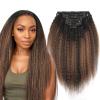 ABH AMAZINGBEAUTY HAIR Kinky Straight Clip in Hair Extensions Rooted Black Piano Natural Black #1B Fading into Light Auburn #30 Two Tone Kinky Clip ins for Black Women 16 Inch Full Head Clip ins 120G view 1