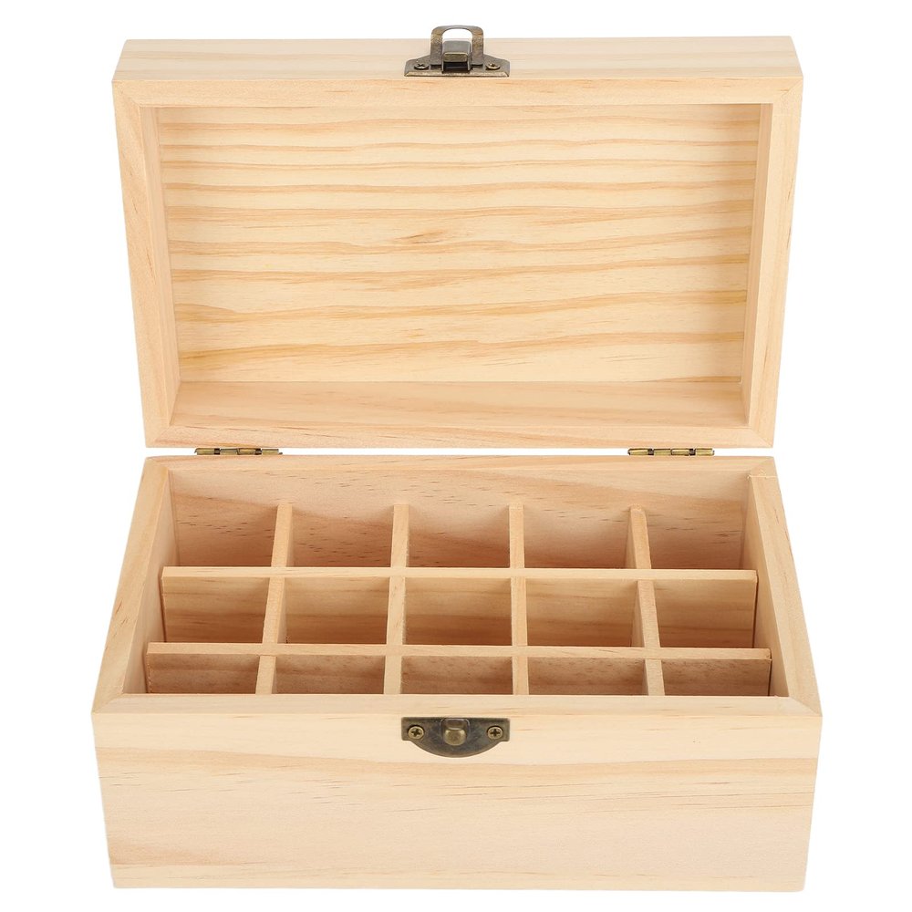 15-Slot Pine Essential Oil Storage Box, Anti-Sunlight Beauty Center Display Case,Wooden Cosmetic Organizer for Home