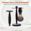 Danweix Black Wet Shaving Kit for Men, 3 in 1 Set with Badger Hair Brush, Double Edge Safety Razor, Alloy Stand Holder view 4