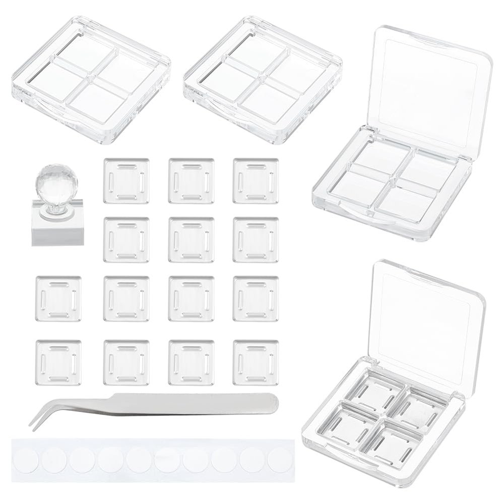 BENECREAT 4Pcs Empty DIY Eyeshadow Box Kit, Slim Custom Makeup Palette Wrapped Blush Lipstick Container with 20pcs Palette Pans for Travel, DIY Cosmetic, Crafts projects