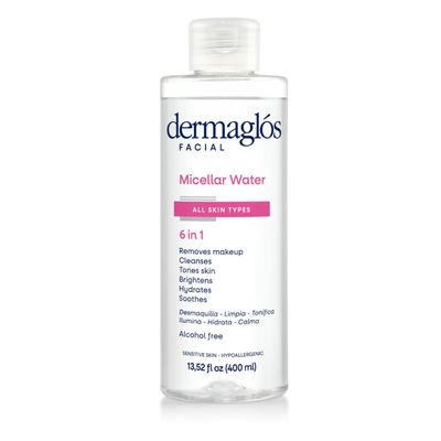 Dermaglos Micellar Water for All Skin Types Even Sensitive | All In 1 Hydrating Facial Cleanser & Makeup Remover, Brightening, Soothing, Gentle Face Toner | Alcohol-Free Formula | 13.52 Fl Oz