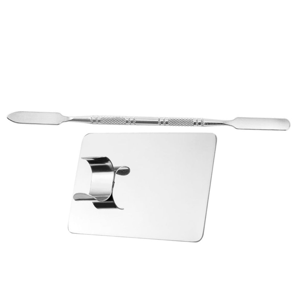 Healeved Stainless Steel Makeup Mixing Palette Set with Spatula for Foundation Blending and Nail Art Durable Easy to Clean for Beauty Salons and Personal Use