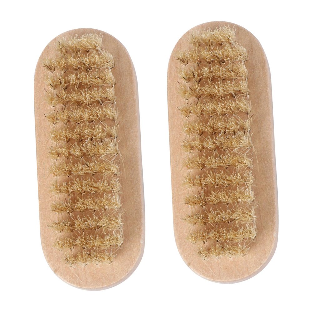 Healeved 2pcs Two-sided Natural Boar Bristle Nail Brush Wooden Manicure and Pedicure Tools for Cleaning under Fingernails and Toes for Home Office and Garden Use