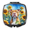 Caroline's Treasures Pit Bull Terrier in Sunflowers Compact Mirror Decorative Travel Makeup Mirror for Women Girls Gifts Pocket Makeup Mirror Folding Handheld view 1