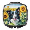 Caroline's Treasures Border Collie in Sunflowers Compact Mirror Decorative Travel Makeup Mirror for Women Girls Gifts Pocket Makeup Mirror Folding Handheld view 1
