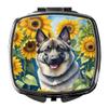Caroline's Treasures Norwegian Elkhound in Sunflowers Compact Mirror Decorative Travel Makeup Mirror for Women Girls Gifts Pocket Makeup Mirror Folding Handheld view 1
