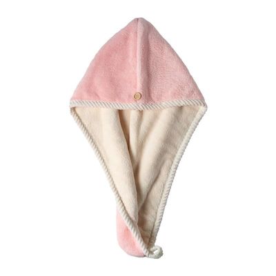SPXTOM Hair Towel Wrap, Coral Fleece Turban, Double Thickness, Microfiber Hair Towel Cap, Ultra Absorbent, Hair Drying Towel with Button, for Girls and Women (Color : Pink)