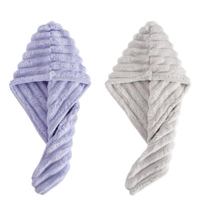 SPXTOM 2 Pack Microfiber Hair Towel Cap, Double Hair Towel Wrap, Coral Fleece Turban, Ultra Absorbent, Hair Drying Towel with Button, for Girls and Women (Color : Z)