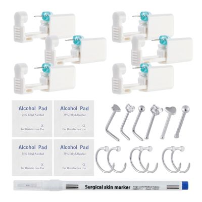 JESMODA 6 Pack Body Piercing Kit Disposable Safe Piercing Unit for Self Nose Piercing Gun at Home Professional Ear Piercing Tool with 12 Nose Studs and earrings for Women Men