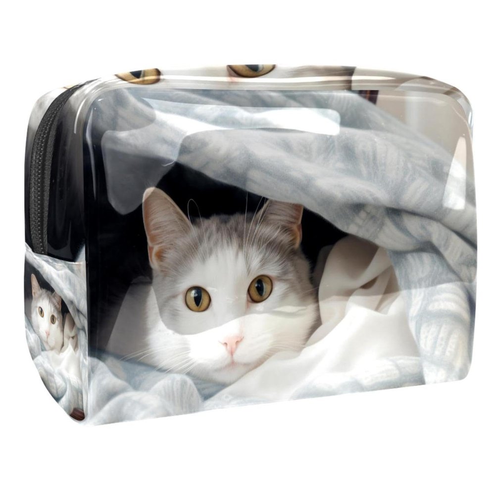 VTGHDEEQ Makeup Bag Small,Makeup Travel Bag,Blanket and Cat,Makeup Organizer Bag