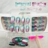 24Pcs Cat Eye Press on Nails - Sparkly Manicure Art Acrylic Short Oval Fake Nails With Blue Gradient Design, Glossy Purple False Gel Glue on Nails for Women Girls view 2