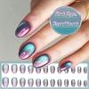 24Pcs Cat Eye Press on Nails - Sparkly Manicure Art Acrylic Short Oval Fake Nails With Blue Gradient Design, Glossy Purple False Gel Glue on Nails for Women Girls view 4