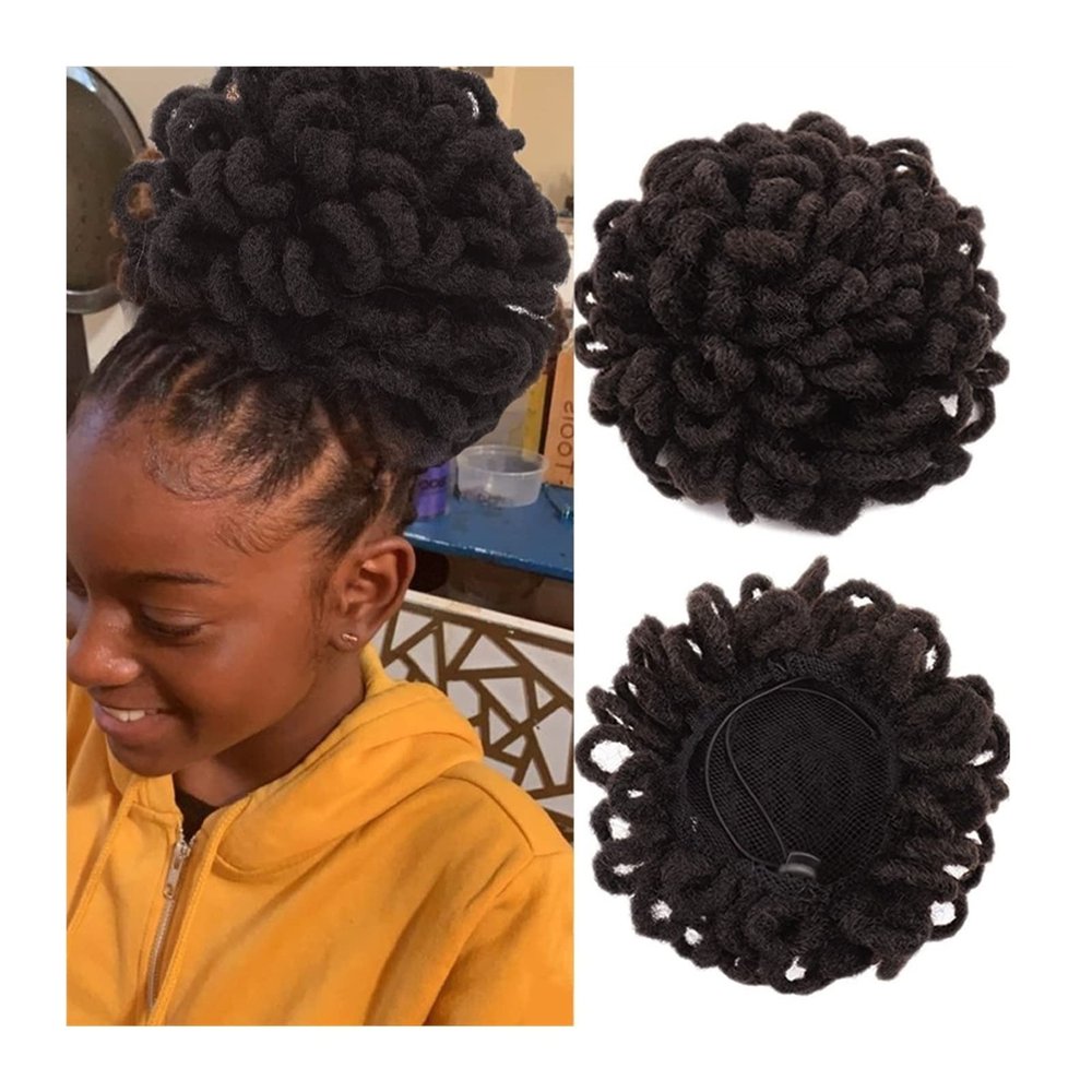 Messy Bun Hair Piece for Women, Synthetic Dreadlocks Bun Afro Puff Drawstring Ponytail HairChignon Locs Braids Buns Hairpiece Clip in HairExtensions for Black Women ,Fake Hair Accessories for Women
