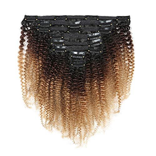 Afro Kinky curly Clip In Hair Human Hair for Woman Brown Curly Clip in Hair Extension (20inch,Black)