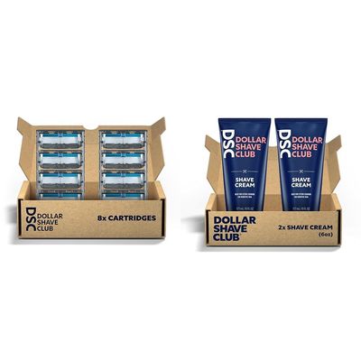 Dollar Shave Club 6 Blade 8 Count Razor Refills and 2 Pack Shave Cream with Aloe and Oils
